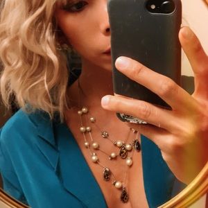 Betsy Johnson Pearl & Leopard 3 strands necklace.